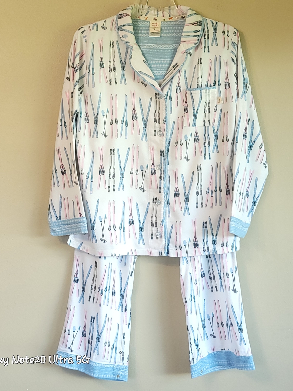 Munki Munki Retro Ski Flannel Pajama Set Blue White Size L LIKE NEW